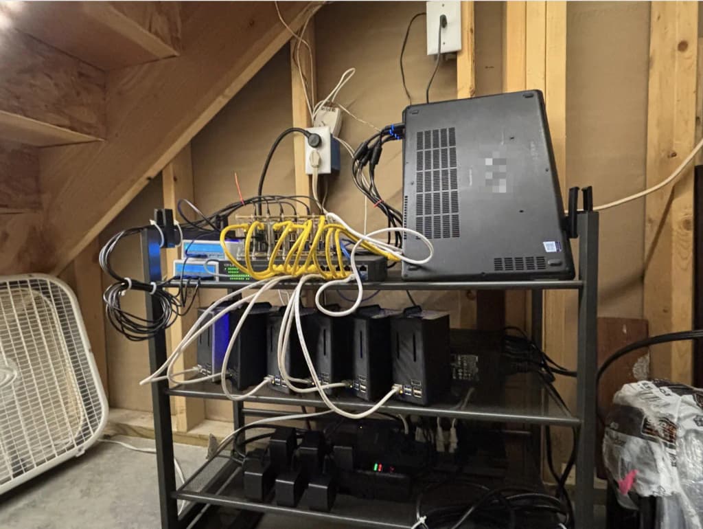 The home Kubernetes cluster lifted off the floor onto a small server rack for better physical security